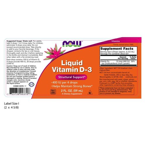 NOW Supplements, Liquid Vitamin D-3, Strong Bones*, Structural Support*, 2-Ounce
