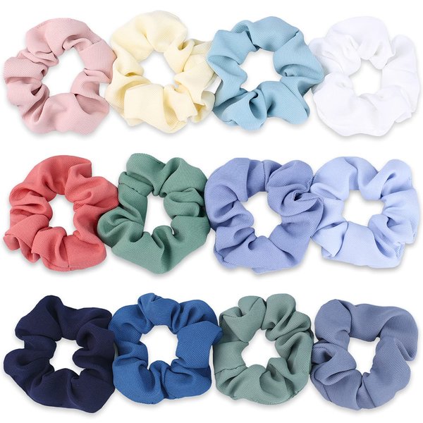 IVARYSS Cute Hair Scrunchies for Girls and Women, 12 PCS Premium Twill Fabric Scrunchy, Soft Elastic Bands Ponytail Holder Hair Accessories