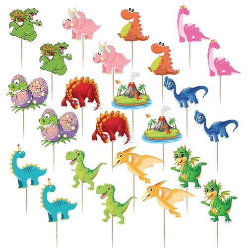 24 PCS Dinosaur Cupcake Toppers for Kids Birthday Party Dinosaur Cupcake Picks Decoration for Party Cake Supplies, Dinosaur Cake Toppers, Dinosaur Food Decorations