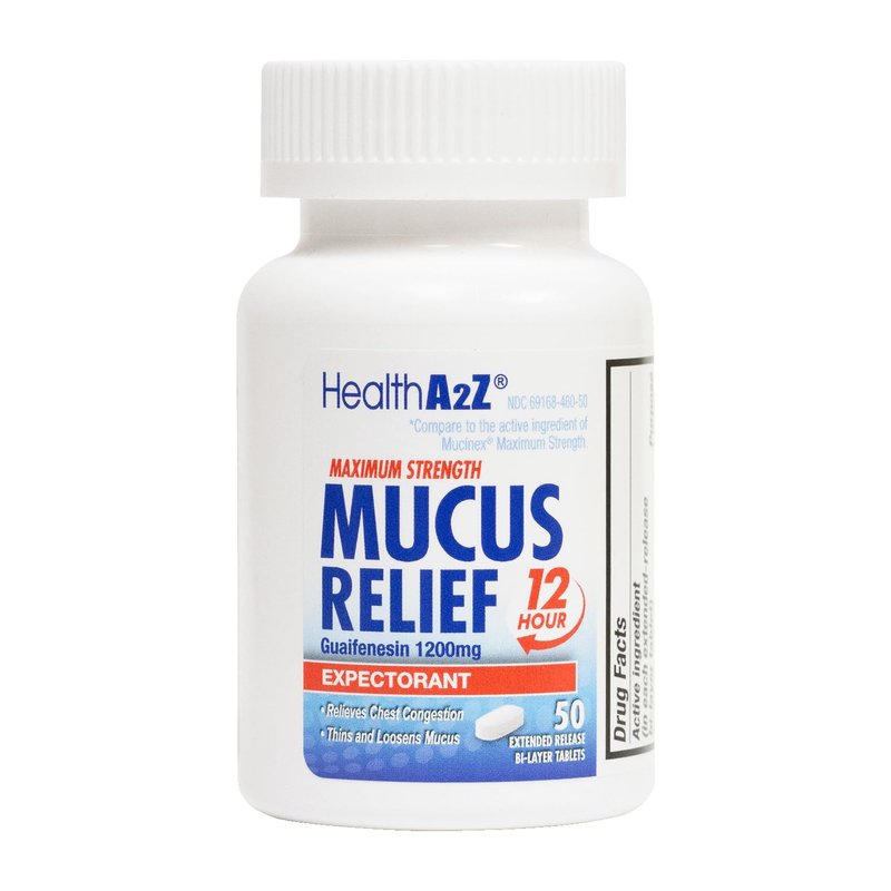 HealthA2Z® Mucus Relief | Guaifenesin 1200 mg | 50 Tablets | Maximum Strength | 12 Hour | Expecto...