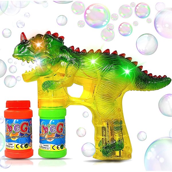 Dinosaur Bubble Gun: Battery Operated Bubble Maker Toys for Toddlers and Kids | Sound-Free | Redesigned & Improved Bubble Machine | Batteries and 2 Refill Bottles Included