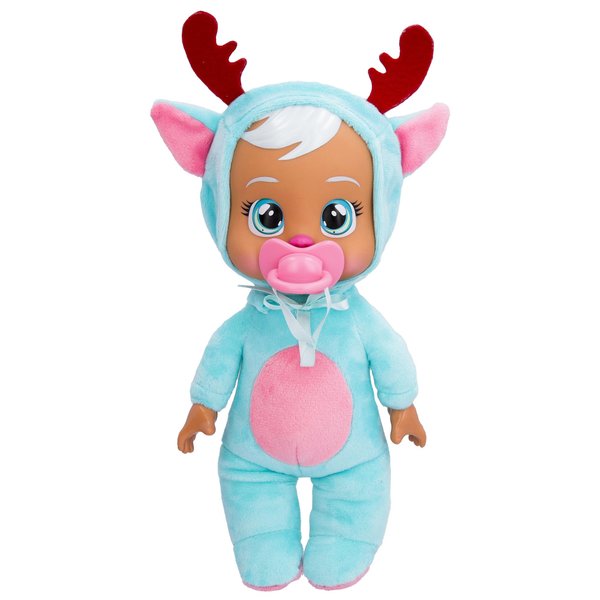 Cry Babies Tiny Cuddles Christmas Eve - 9" Baby Dolls, Cries Real Tears, Blue and Pin Reindeer Themed Pajamas