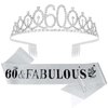 Casoty 60th Birthday Sash and Tiara for Women, 60th Birthday Decorations Women, Silver 60th Crown and "60 & Fabulous" Sash Set, 60 Birthday Sash, 60th Birthday Gifts for Women