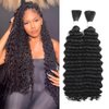 XACIPUZ Human Braiding Hair 2 Bundles 160g 24 Inch for Bohemian Braids Deep Wave Bulk Freetress Human Hair for Braiding No Weft Hair Extensions for Boho Knotless Braids(1B)