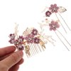 NUOBESTY 4Pcs Wedding Hair Clip Comb Handmade Bridal Hair Clip Pearl Floral Leaf Hair Accessories for Women Wedding (Purple)