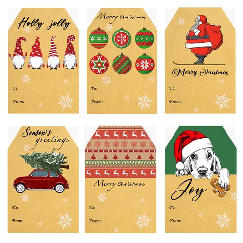 KZCUVNV Christmas Gift Tags, 120 PCS Christmas Gift Tags Self-Adhesive,Gift Tags for Christmas Presents, Kraft Christmas Gift Tags Sticker for Boxes, Envelope, Bags, Holiday Decoration