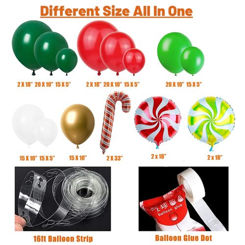 Beaumode Christmas Balloon Garland Arch Kit 160pcs Red Green Balloons for Candy Merry Christmas Party Friendsmas Santa Claus Birthday Holiday Party Decoration