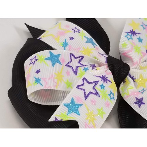 Pastel Stars on Black Hair Bow