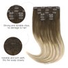 HOTBANANA Human Hair Clip in Hair Extensions, Ombre Walnut Brown to Ash Brown and Bleach Blonde 120g Clip in Hair Extensions Real Human Hair Straight Remy Hair Clip Ins 18 Inch 7pcs