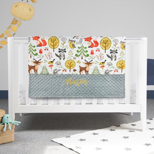 HuitzilAM Personalized Baby Blanket – 28x36in Custom Minky Blanket with Name Embroidery – Customized Baby Blanket for Newborn Boys and Girls – Super Soft Plush Baby Blanket with Name (Animals)