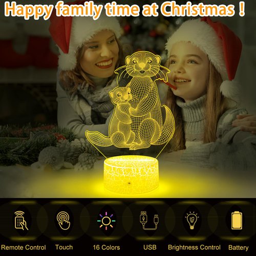 GIMFRY Otter Night Lights Otter Gifts for Kids 16 Colors Changing with Remote&Touch otter lamp for girls bedroom 3D Illusion Lamp As Christmas Birthday Gifts for 2 3 4 5 6 7 8 year old Girls