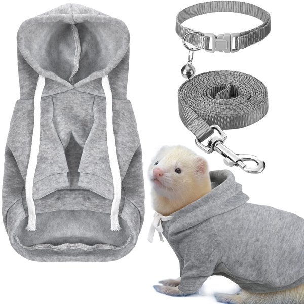 3 Pcs Ferret Accessories Soft Ferret Sweatshirt Safe Bell Collar Ferret Harness and Leash Set for Hamster Guinea Pig Chinchilla Teacup Chihuahua (Gray)