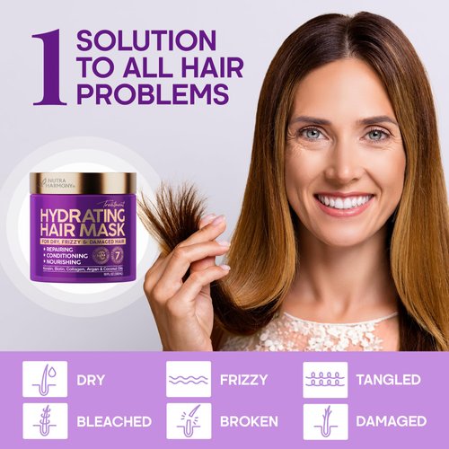Hydrating Hair Mask for Damaged Hair - Keratin Hair Mask with Biotin, Argan & Coconut Oils - Deep Conditioning for Dry, Frizzy & Colored Hair - For All Hair Types - Sulfate & Paraben-Free - 10 fl oz