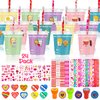 Valentines Day Gifts for Kids, 24 Packs Bulk Stationery Gift for School 192 Pcs Include Cards Pencil Cup Slap Bracelet Eraser Cup Stampers Valentine's Day Classroom Exchange Gifts Party Favors Toys
