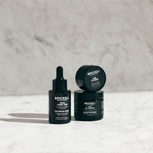 Brickell Men's Advanced Anti-Aging Routine, Night Face Cream, Vitamin C Facial Serum and Eye Cream, Natural and Organic, Unscented, Skin Care Gift Set