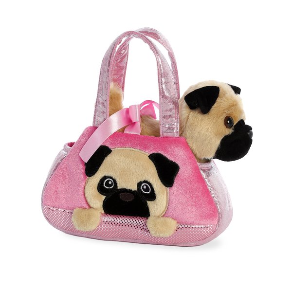 Aurora® Fashionable Fancy Pals™ Peek-A Boo Pug Stuffed Animal - On-The-go Companions - Stylish Accessories - Multicolor 7 Inches