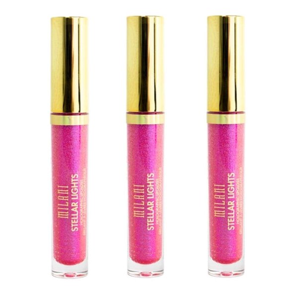 Pack of 3 Milani Stellar Lights Holographic Lip Gloss, Fluorescent Fuchsia 05