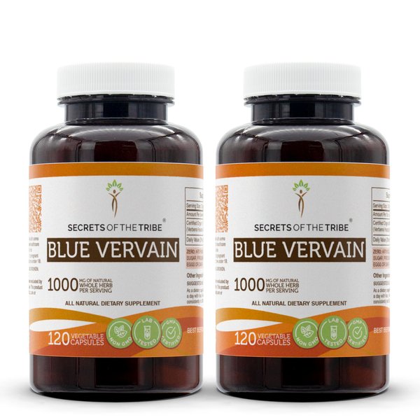Secrets of the Tribe Blue Vervain 120 Capsules(2 pcs.), 1000 mg, Blue Vervain (Verbena Hastata) Dried Herb (2x120 Capsules)