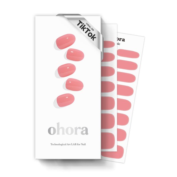 ohora Semi Cured Gel Nail Strips (N Cream Glow) - Pink, Solid, Works with Any UV/LED Lamps, Salon-Quality, Long Lasting, Easy to Apply & Remove - Includes 2 Prep Pads, Nail File & Wooden Stick