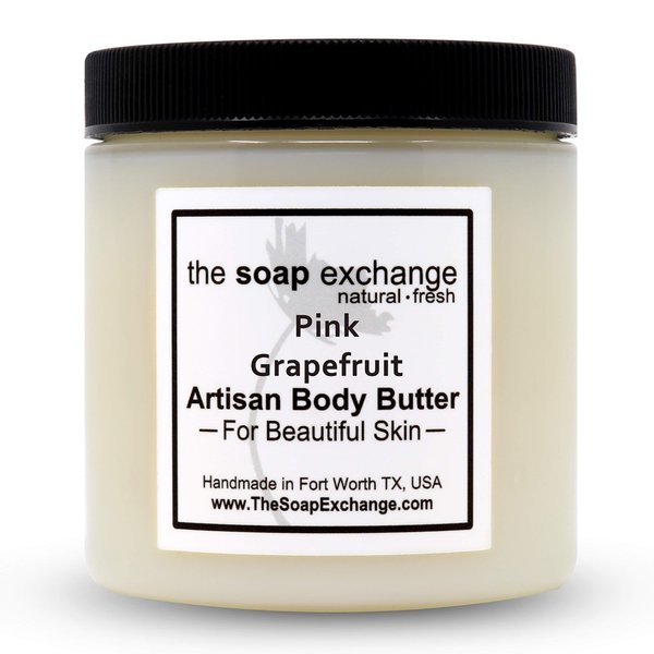 The Soap Exchange Body Butter - Pink Grapefruit Scent - Hand Crafted 4 fl oz / 120 ml Natural Artisan Skin Care, Shea Butter, Aloe Vera, Nourish, Moisturize, & Protect. Made in the USA.