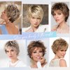 Jolelyne Short Blonde Pixie Cut Wig with Bangs Ombre Light Brown and Dark Brown Wig Short Curly Wigs for White Black Women Wavy Fluffy Layered Synthetic Hair Wig Natural Looking Ash Blonde Wig