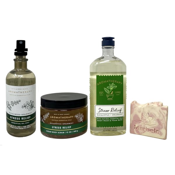 Bath & Body Works Eucalyptus Spearmint Gift Set - Body Wash & Foam Bath , Sugar Body Scrub and Essential Oil Mist with a Himalayan Salts Springs Sample Soap