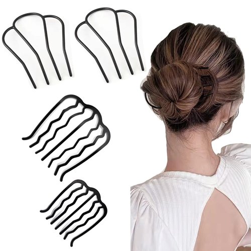 BAINESS 4 Piece Hair Fork Clip Metal Hair Side Combs U Shape Teeth Alloy Hair Clip Hair Pin Stick for Updo Bun Women Hair Styling Tool Accessories, Black