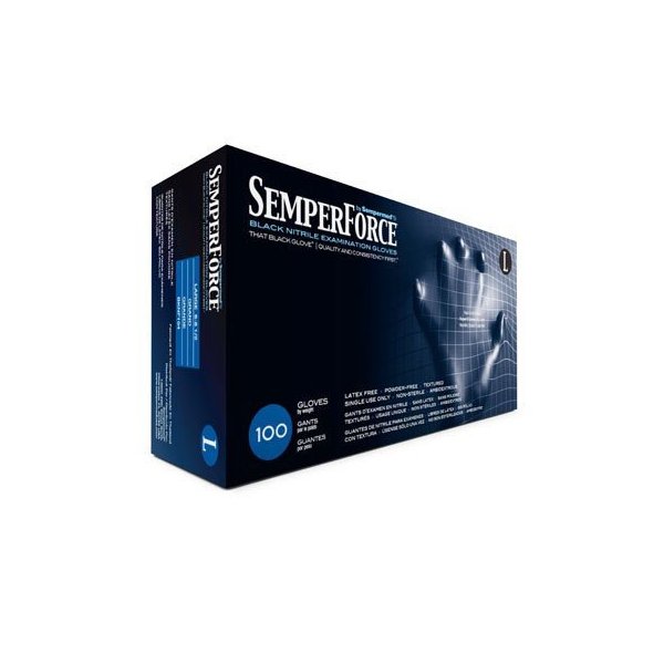 Sempermed SemperForce Black Powder Free Exam Medical Gloves, Medium (10 Boxes: 1000 Case)