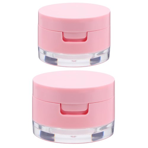 2 PCS Empty Reusable Makeup Powder Container with Sponge Powder Puff, Sifter and Mirror, Makeup Powder Container, Plastic Loose Powder Compact Container, Refillable Powder Box Case (3g + 5g, Pink)
