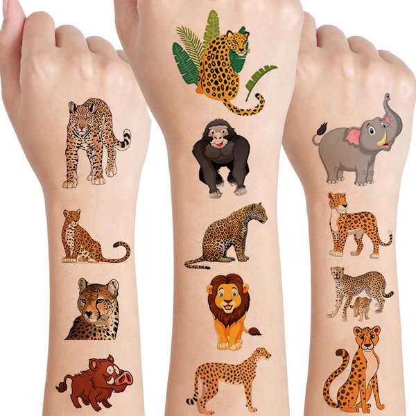 12 Sheets Jungle Animal Temporary Tattoos for Kids, Cheetah Birthday Party Supplies Jungle Theme Party Favors Gifts Safari Birthday Decorations Fake Tattoos Stickers Jungle Themed Goody Bag Stuffers