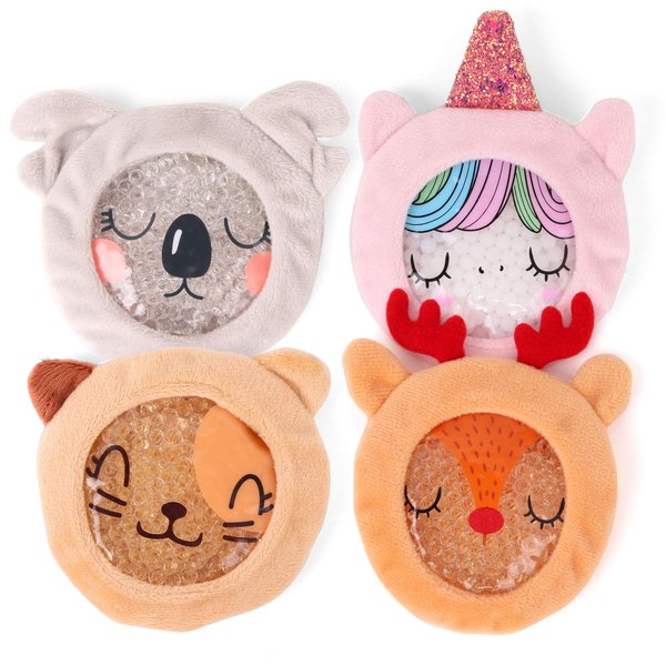 Kids Ice Packs for Boo boos - Hot Cold Pack Perfect Buddy Injuries, Pain Relief, Fever, Wisdom Teeth, Sinus, Headaches Reusable (with Fabric Covering (Pack of 4))