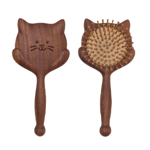 Sandalwood Hairbrush for Women Paddle Hairbrush with Bamboo Bristles Cute Animal Shaped Anti-Static Hair Brush for Curly Hair