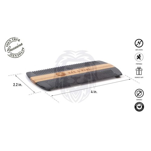 Premium Natural Ox horn and Sandalwood Dual-Action Beard Comb with Brown Protective Case – the Perfect Beard & Mustache Grooming Companion & Gift for Men – by Man & Mane