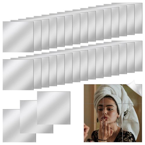 ROADPLUM 30 PCS Acrylic Mini Mirror Tiles Self Adhesive, 3 Inches Square High-Definition Tiny Mirror Tiles for Crafts and Home Wall Tables Kitchen Bathroom Decoration