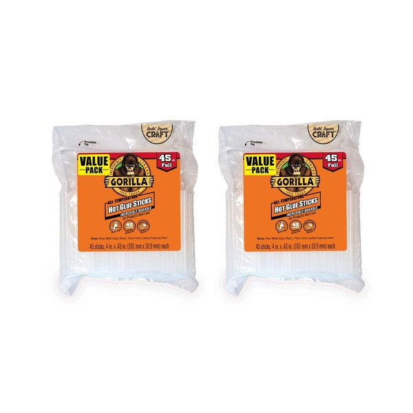 Gorilla 3034505 Hot Glue Sticks, 4 in. Full Size, 45 count, Clear, 2