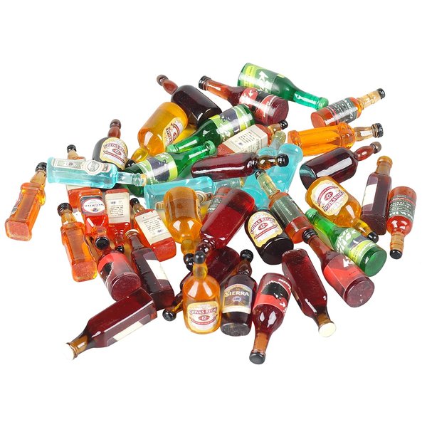 Dong Huang 40pcs Miniature Mini Fake Beer Bottles Toys, Mixed Wine Drinks Decoration Beer Glass Model, Beer Can Beer Bottle Models for Fairy Garden Pub Bar Dolls House Tableware Decoration