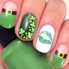 St. Patrick's Day Press on Nails White Short Square Fake Nails Painting Kiss Glue on Nails Green Clover False Nails with Acrylic Nails Full Cover Glossy Stick on Nails Artificial Nails for Women Girls