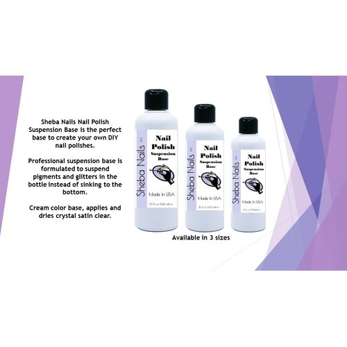 Sheba Nails Nail Polish Mixing Suspension Base 8oz - Vegan 10 Free- Make Your Own Nail Polish - Just Add Glitter or Pigment - Suspending Nail Polish Base - DIY Nail Polish -