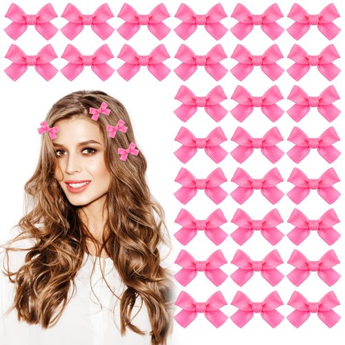 30 PCS Pink Hair Bows Mini Pink Hair Clip Cute Pink Hair Ribbon Bow Hairpins for Girls Women Toddlers Hair Accessories, Small Bow