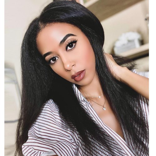 Quantum Love Yaki Straight Wear and Go Wigs 18 Inches Shoulder Length Bob Wigs for Black Women Kinky Straight Natural Black Synthetic Wig