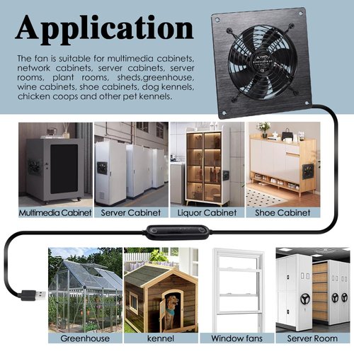 Xiaoqijia 120mm USB/DC Silent Cooling Fan - 5V/12V Dual Voltage, 6-Inch, 6-Speed Adjustment, Timed Cycle Switch - for Home Theater AV Cabinets, Server Racks, Cupboards, Pet Nests,Greenhouses, RVs