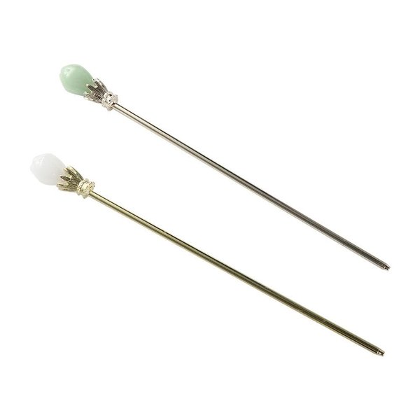 Pokinge 2pcs Chinese Style Hanfu Ornament Hair Stick,Elegant Imitation Jade Hair Fork for Women,Alloy Hair Clasp Style Tool,Retro Cheongsam Coiffure Headdress