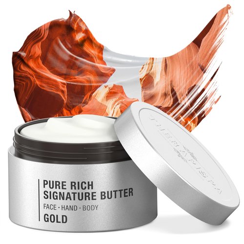 THERAPISPA Pure Rich Signature Body Butter with Shea, Hyaluronic Acid, Niacinamide (B3), Panthenol (B5) & Ceramides | Body Cream & Moisturizer | Nourish and Hydrate Dry Skin (Gold, 7 oz)
