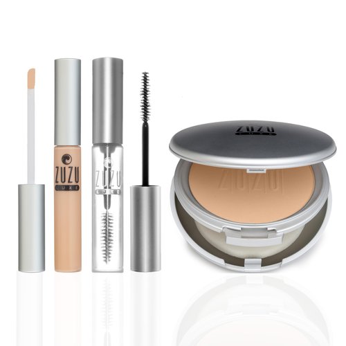 ZUZU LUXE Warrior Kit | Mineral Powder Foundation + Concealer + Luxe Mascara + Cosmetic Bag (D-20 Powder, C-50 Concealer, Clear Mascara)