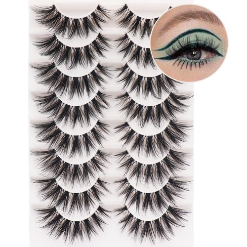 Losha Eyelashes Wispy Lashes Natural Look 8 Pairs Clear Band False Eyelashes Handmade Reusable Fake Eye Lashes Pack (NO.60)
