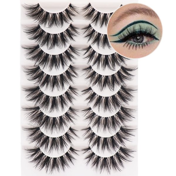 Losha Eyelashes Wispy Lashes Natural Look 8 Pairs Clear Band False Eyelashes Handmade Reusable Fake Eye Lashes Pack (NO.60)