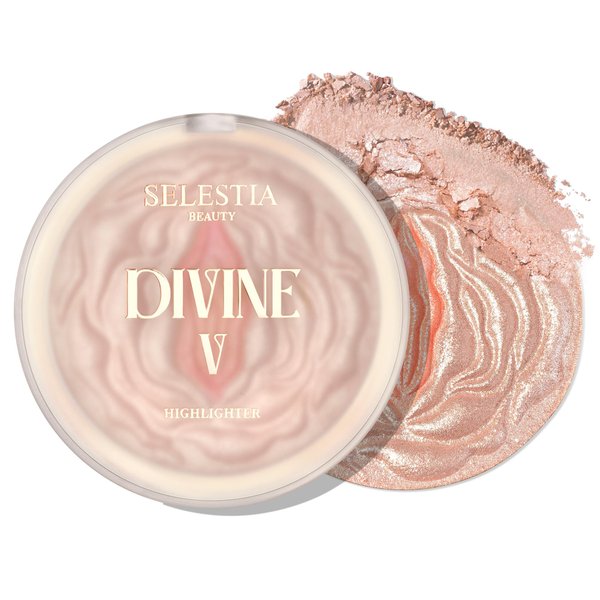 SELESTIA BEAUTY Highlighter Makeup Powder Divine V - Highlighter Powder for Radiant Glow - Face Highlighter for All Skin Tones - Easy-to-Apply Powder Highlighter, 0.53 Oz