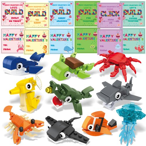 Building Block and Card, 30 Building Blocks and 30 Cards for Kids' Party Favors, Birthday Gifts, Classroom Prizes, and Holiday Goodie Bags, Ocean Animal