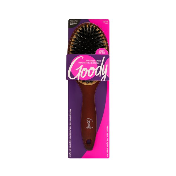Goody Ceramic Hair Brush, Oval Cushion - Natural Boar and Nylon Bristle Mix to Enhance Shine & Smooth Hair, Fights Frizz and Static - Premium Wood Design is Pain-Free for All Hair Types