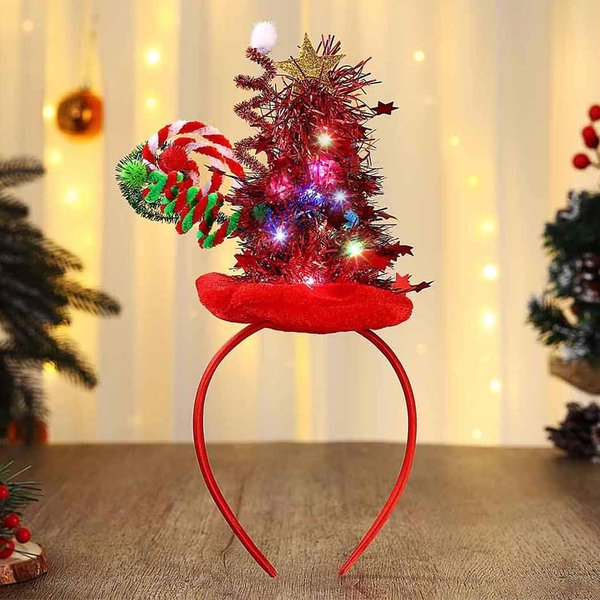 Zoestar Light Up Christmas Tree Headband Glow Hair Bands Xmas Holiday Party Costume Hair Accessories Women and Girls